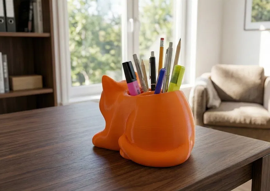 Khay Đựng Bút/Đồ Bàn Hình Mèo Tối Giản (Minimalist Cat Desk Organizer) - Image 3