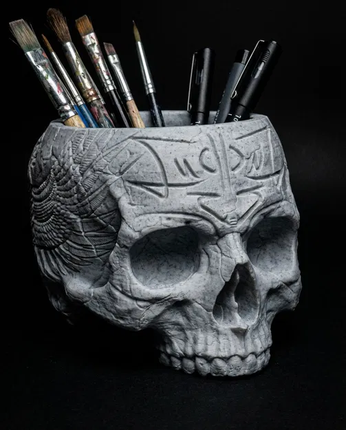 Chân Cắm Bút Đầu Lâu Cổ Điển | Hộp Đựng Đồ Văn Phòng Phong Cách Gothic | In 3D Đầu Lâu Giải Phẫu - Image 1