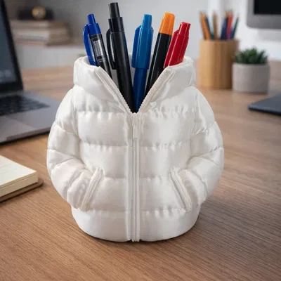 Ống Cắm Bút Bàn Làm Việc Áo Puffer Jacket – In 3D