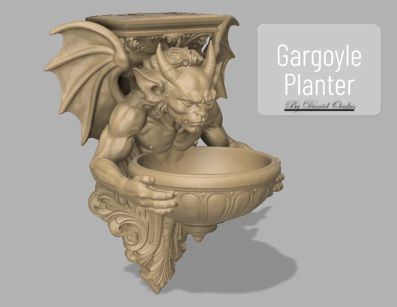 Gargoyle Treo Tường Kèm Chậu Cây - Decor Gothic/Renaissance (In 3D) - Image 2
