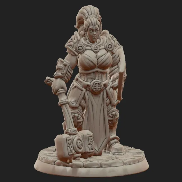 DND Style Feamle Dwarf Worrier FDM NOsupport Easypaint - Image 3