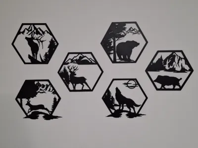 Tranh treo tường nghệ thuật lục giác động vật hoang dã (Hexagon Wildlife Wall Art) - Image 1