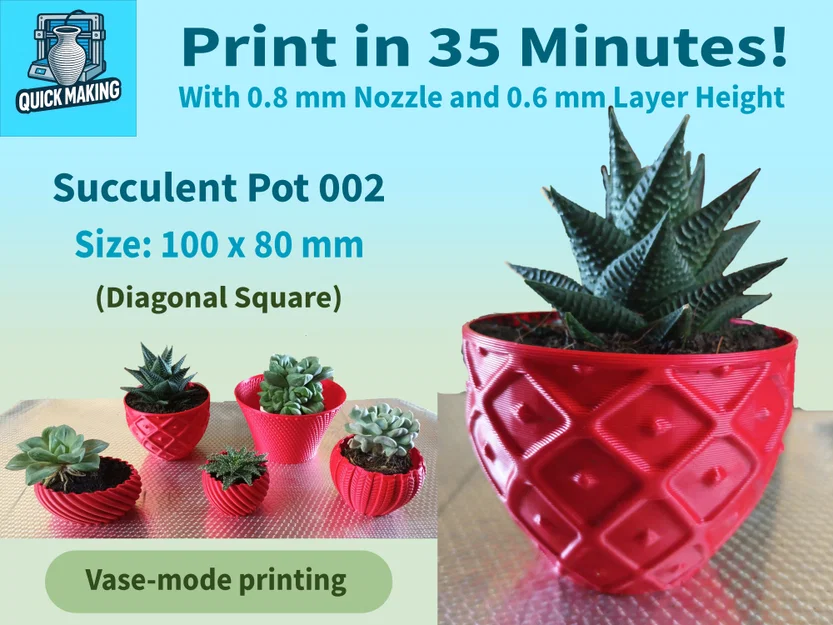 Chậu Succulent Pot 002 – In Nhanh, Chi Tiết Cực Đẹp - Image 1