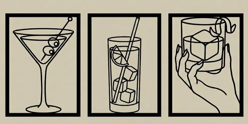 Tranh Treo Tường Bar Tối Giản | Bộ 3 Ly Cocktail | Martini, Whiskey & Highball - Image 1