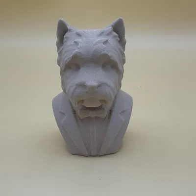 Tượng bán thân chó West Highland White Terrier ăn mặc lịch lãm