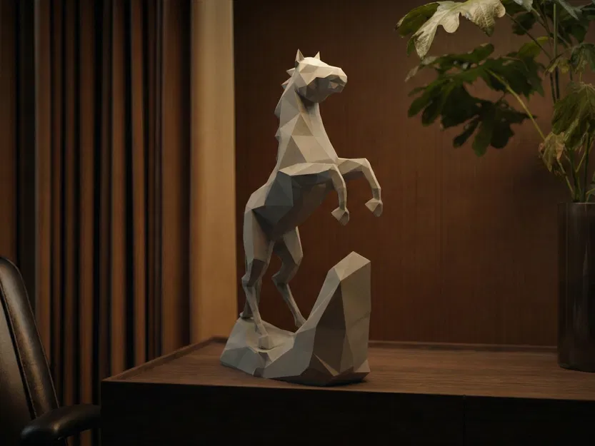 Tượng Ngựa Chồm Low Poly (Low Poly Rearing Horse Sculpture) - Image 2