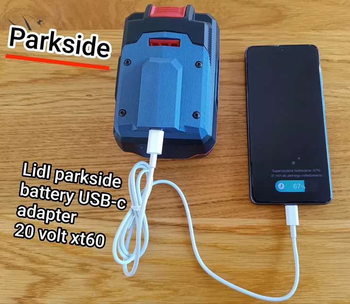 Adapter USB-C cho pin Lidl Parkside (20V XT60) – Powerbank 60W - Image 1