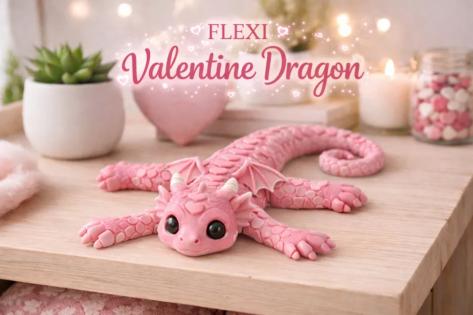 Rồng Flexi Valentine Dễ Thương – STL Rồng Vảy Trái Tim - Image 1