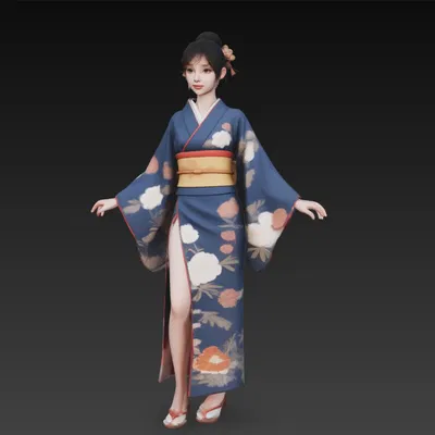 Cô gái châu Á mặc kimono 2