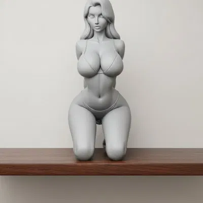 Người phụ nữ quyến rũ quỳ gối, hai tay đưa ra sau lưng