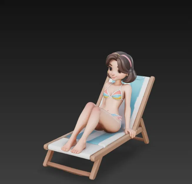 Cô gái mặc đồ bơi ngồi trên ghế nằm (deck chair) - Image 2