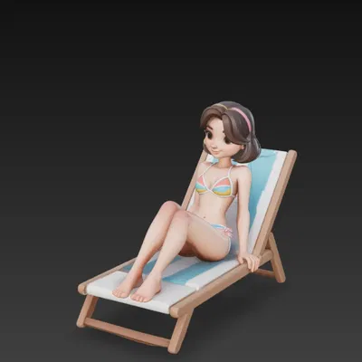 Cô gái mặc đồ bơi ngồi trên ghế nằm (deck chair)