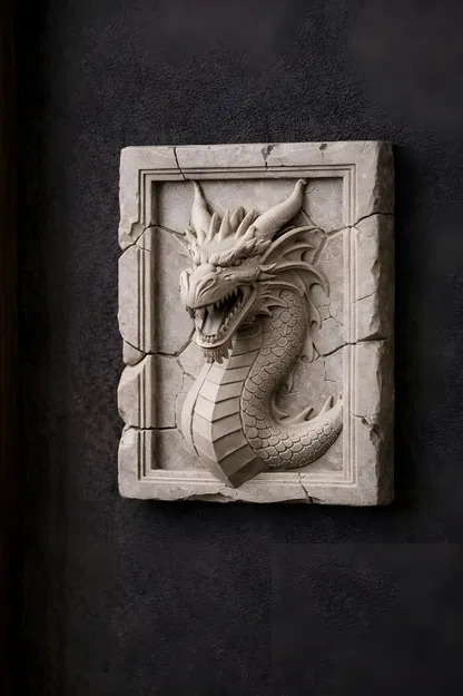 Stonebound Drake – Phù điêu trang trí treo tường - Image 1