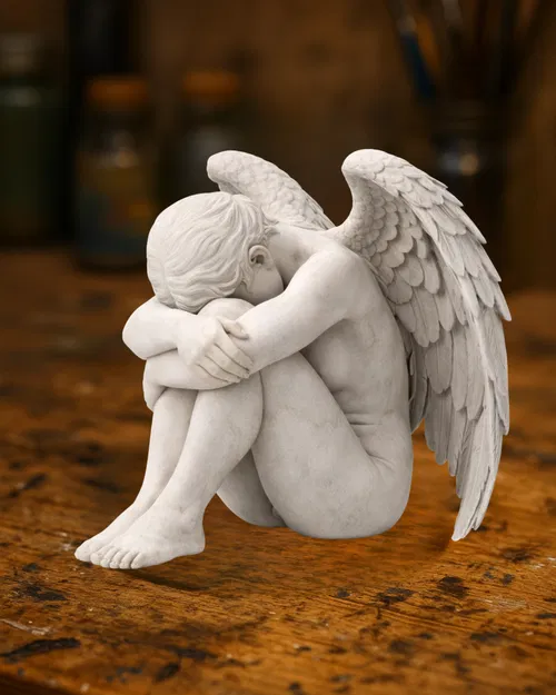 Tượng Thiên Thần Khóc — Tác Phẩm Điêu Khắc Thiên Thần Buồn Có Cánh - Image 1