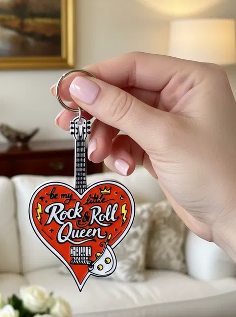 Rock & Roll Queen: Bộ Khay Trang Sức & Móc Khóa Guitar Trái Tim - Image 2