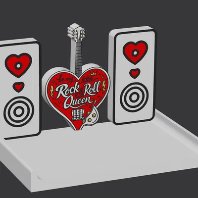 Rock & Roll Queen: Bộ Khay Trang Sức & Móc Khóa Guitar Trái Tim