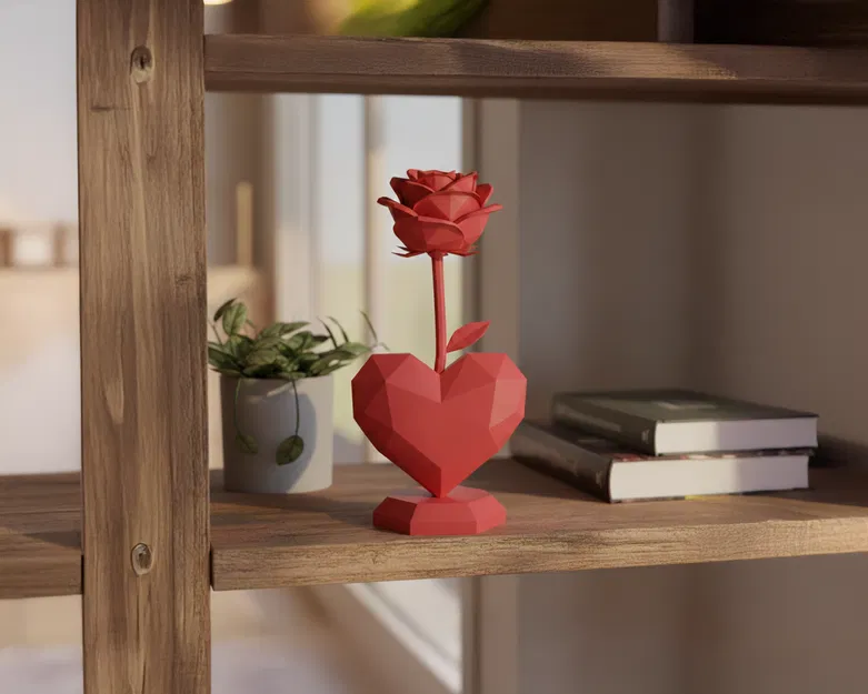 Hoa Hồng Lowpoly Kèm Đế Trái Tim - Decor Ngày Valentine - Image 1