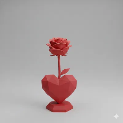 Hoa Hồng Lowpoly Kèm Đế Trái Tim - Decor Ngày Valentine