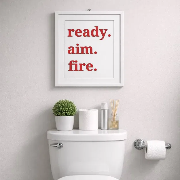 Bảng Treo Nhà Tắm Hài Hước 1 “Ready, Aim, Fire” - Image 1