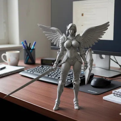 Thiên thần nữ mặc giáp, cầm kiếm và khiên