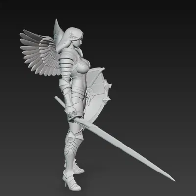 Thiên thần nữ mặc giáp, cầm kiếm và khiên
