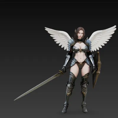 Thiên thần nữ mặc giáp, cầm kiếm và khiên