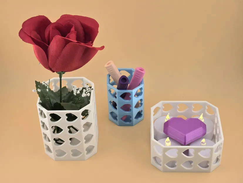 Bộ khay/giỏ bút trái tim open frame bát giác – decor Valentine (12 mẫu) - Image 1