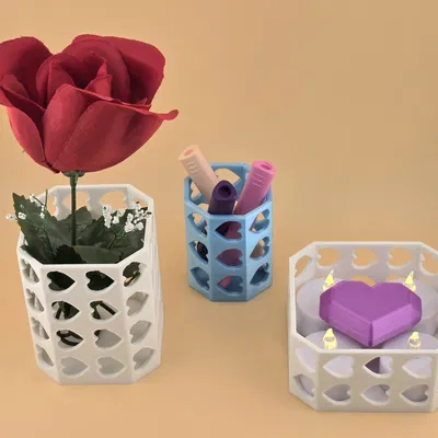 Bộ khay/giỏ bút trái tim open frame bát giác – decor Valentine (12 mẫu)