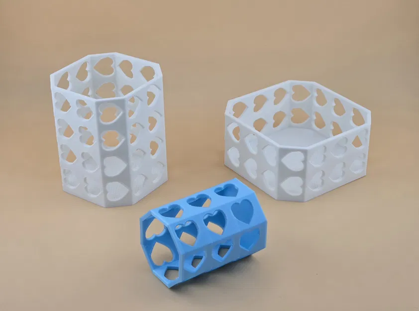 Bộ khay/giỏ bút trái tim open frame bát giác – decor Valentine (12 mẫu) - Image 2