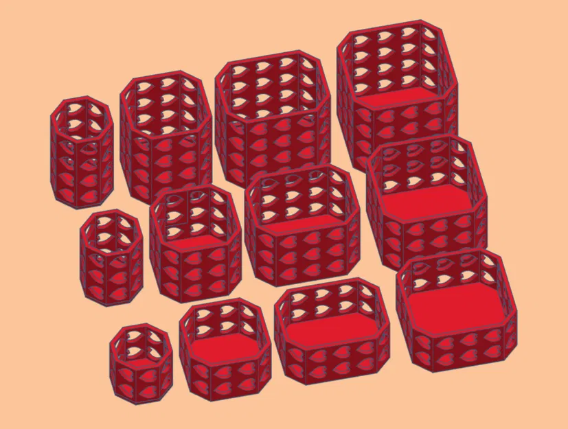 Bộ khay/giỏ bút trái tim open frame bát giác – decor Valentine (12 mẫu) - Image 5