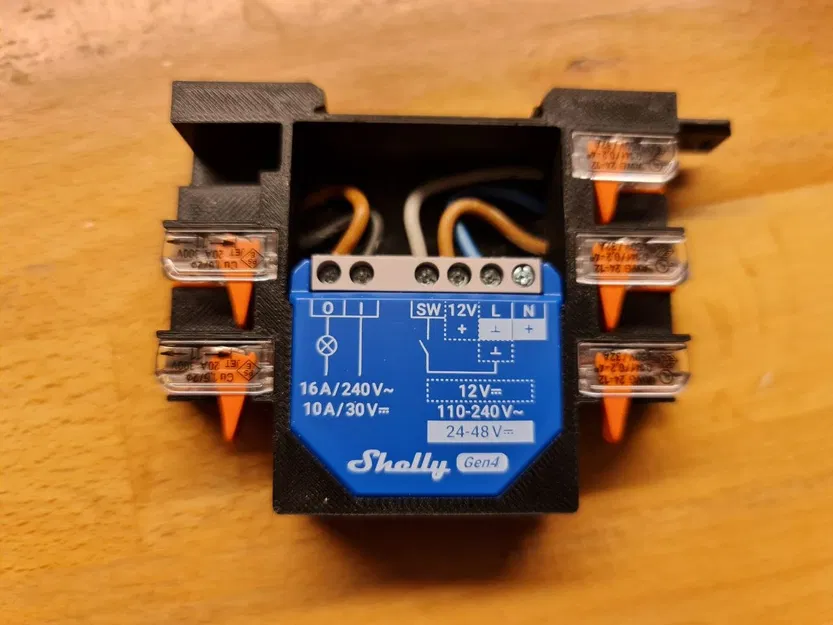 Giá gắn Shelly Gen4 lên DIN rail, chừa chỗ cho 6 kẹp WAGO 221 - Image 1