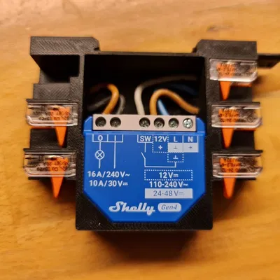 Giá gắn Shelly Gen4 lên DIN rail, chừa chỗ cho 6 kẹp WAGO 221