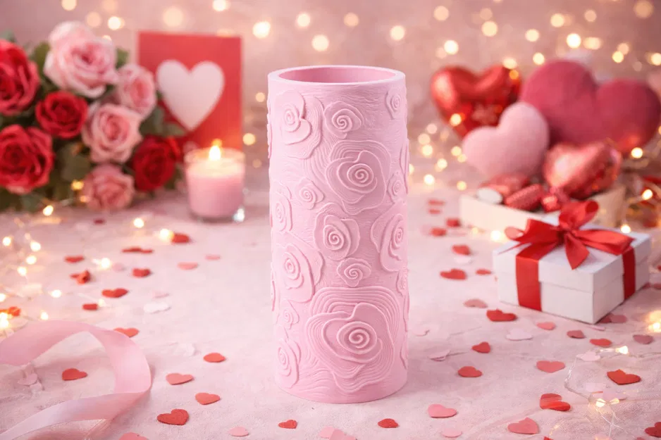 Bình Hoa Rose Relief Vase – Decor Valentine tông hồng pastel - Image 1