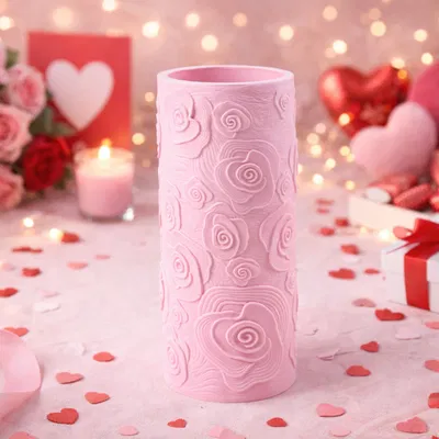 Bình Hoa Rose Relief Vase – Decor Valentine tông hồng pastel