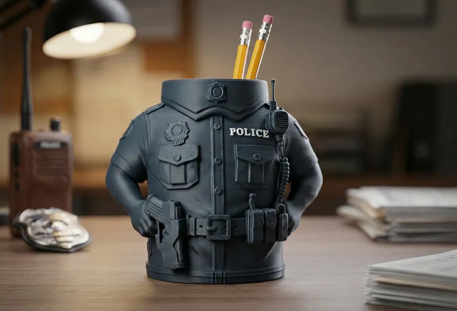 Ống Cắm Bút Đồng Phục Cảnh Sát – Tượng Bán Thân Chi Tiết (Dễ In) - Image 1