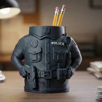 Ống Cắm Bút Đồng Phục Cảnh Sát – Tượng Bán Thân Chi Tiết (Dễ In)