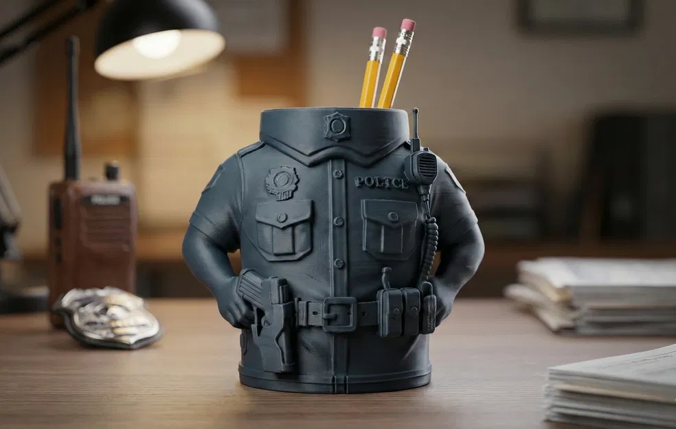 Ống Cắm Bút Đồng Phục Cảnh Sát – Tượng Bán Thân Chi Tiết (Dễ In) - Image 2