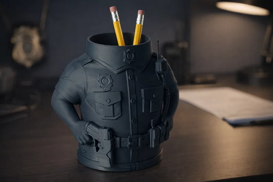 Ống Cắm Bút Đồng Phục Cảnh Sát – Tượng Bán Thân Chi Tiết (Dễ In) - Image 5