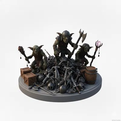 Goblin Gang DnD mini – Băng goblin trên đống kho báu (tile 2x2)