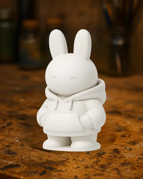 Thỏ Buồn Ngủ Mặc Hoodie – Mô Hình Tối Giản Dễ Thương - Image 1