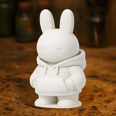 Thỏ Buồn Ngủ Mặc Hoodie – Mô Hình Tối Giản Dễ Thương