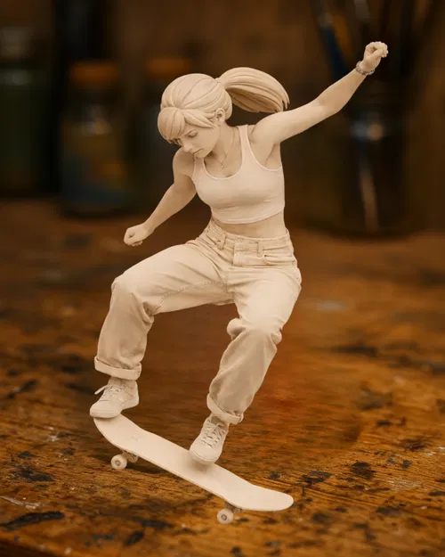 Cô Gái Biểu Diễn Trick Skateboard – Tượng Nhân Vật Đô Thị Năng Động - Image 1