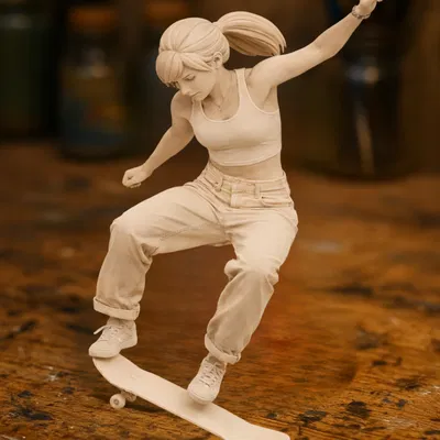 Cô Gái Biểu Diễn Trick Skateboard – Tượng Nhân Vật Đô Thị Năng Động