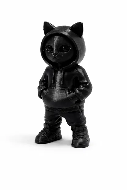 Tượng Mèo Hoodie Dễ Thương – Mèo Phong Cách Street Trang Trí - Image 1