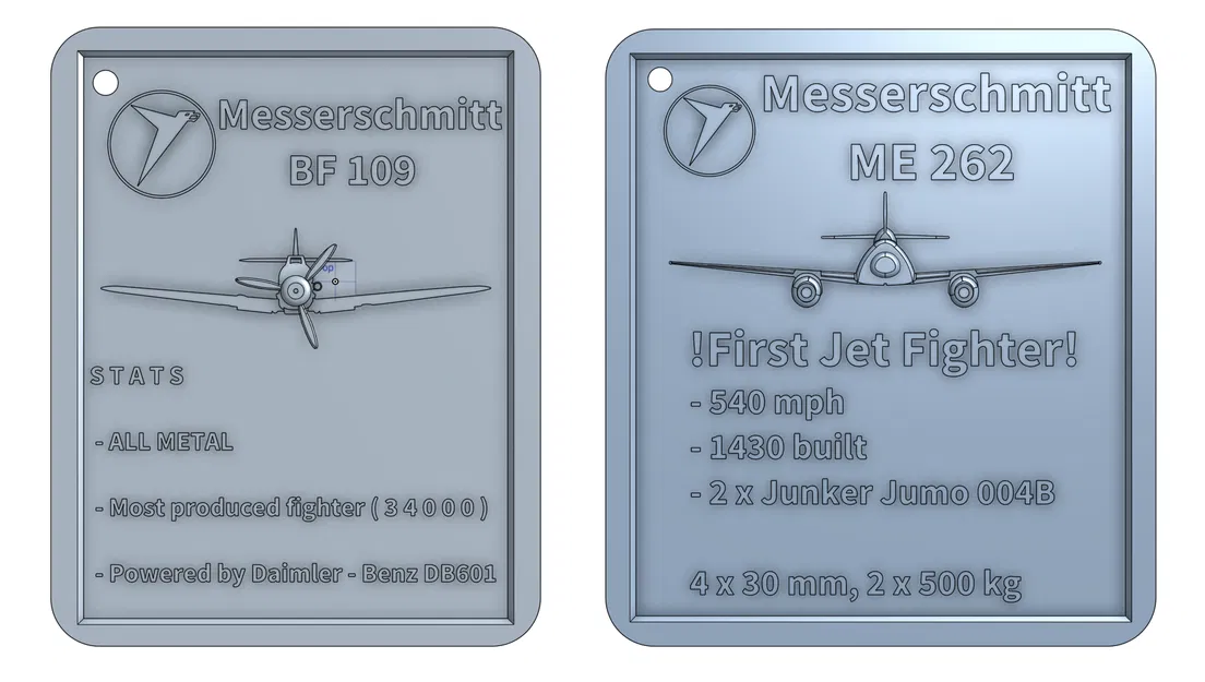 Móc khóa máy bay Messerschmitt Me262 + BF109 - Image 1
