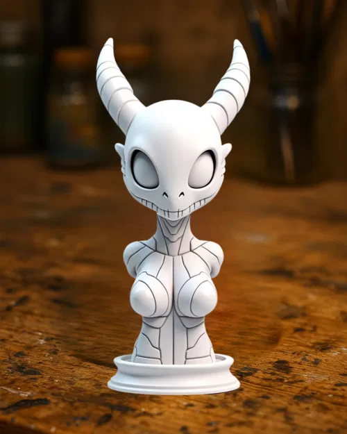 Tượng Bust Quỷ Có Sừng – Điêu Khắc Fantasy Stylized - Image 1