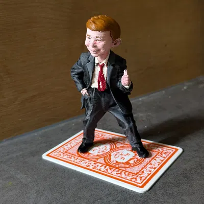 Tượng Alfred E Neuman đứng trên thẻ MAD