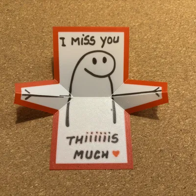 Thiệp Pop-Up Ôm 3D "I Miss You This Much" (Gấp Phẳng, In 3 Màu)