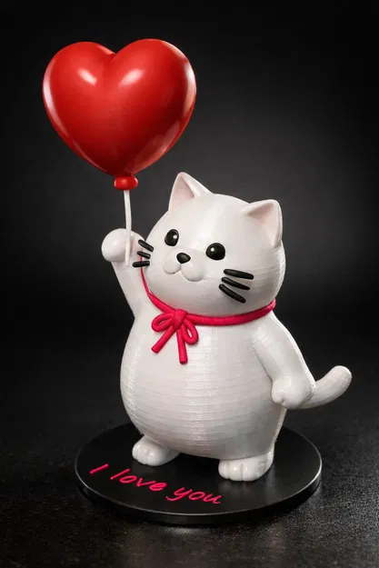 Floating Heart Kitty – Mèo Ú Nu Ôm Bóng Trái Tim Bay - Image 1