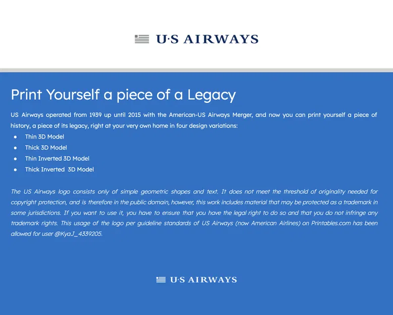 Logo US Airways 2011 (3D Printable) - Image 1